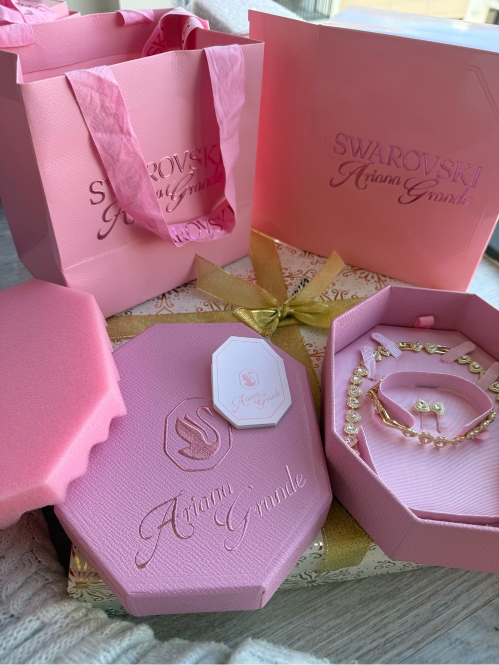 Ariana Grande Pink Crystal and Gold-Tone Bracelet & Earring Set